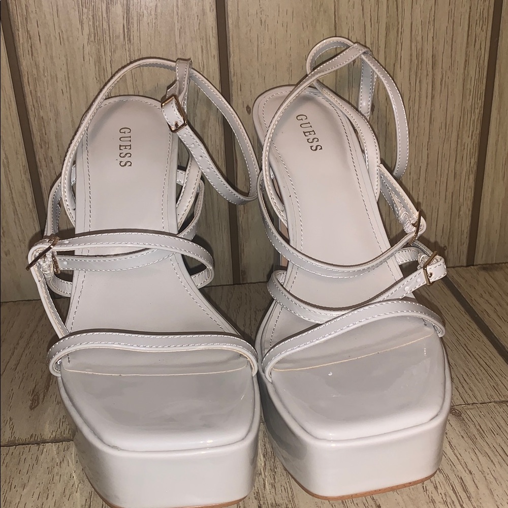 Guess Cream Strappy Platform Heels
